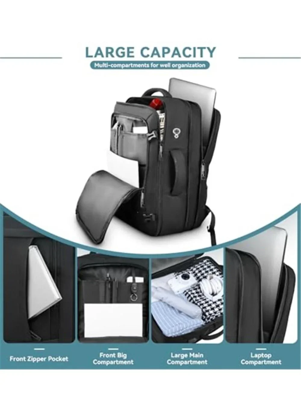 Expandable Travel Laptop Backpack 50L Carry On TSA USB Airline Approved Bag